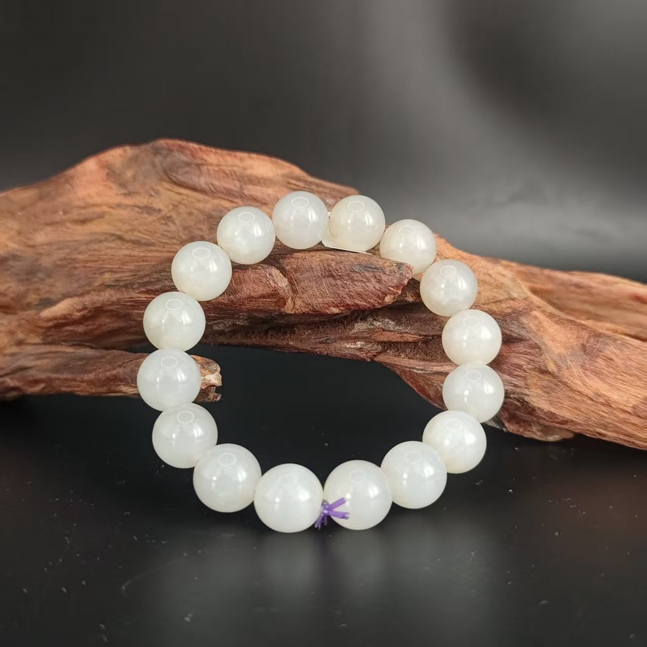 Q和田玉烟紫圆珠手串（卡12）0087