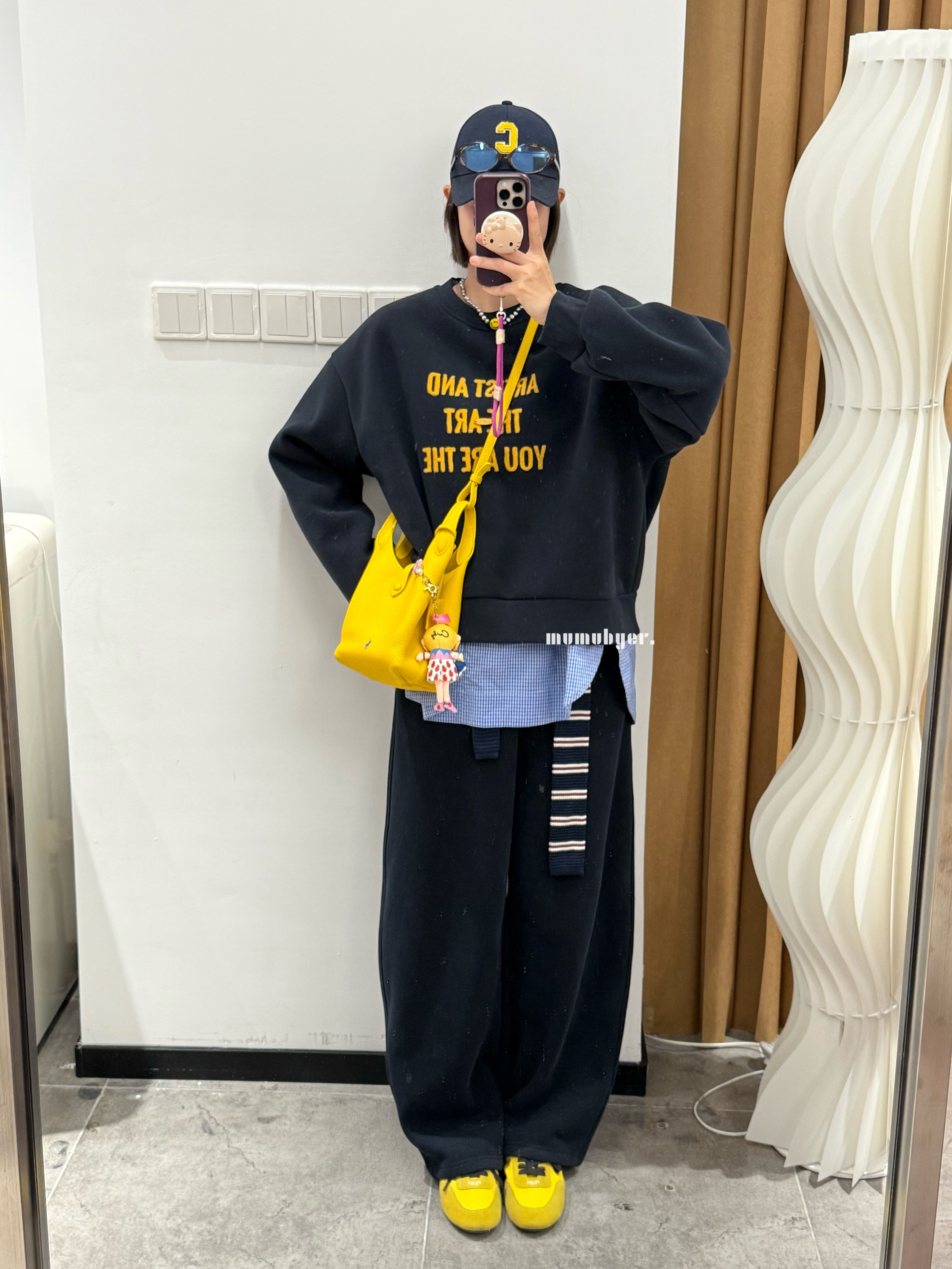 mumubyer •“拉夫女孩”加绒版！时髦条纹腰带慵懒感阔腿卫裤