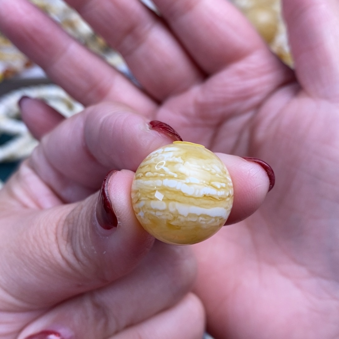 琥珀裸石未镶嵌虎皮千层雪圆珠19
