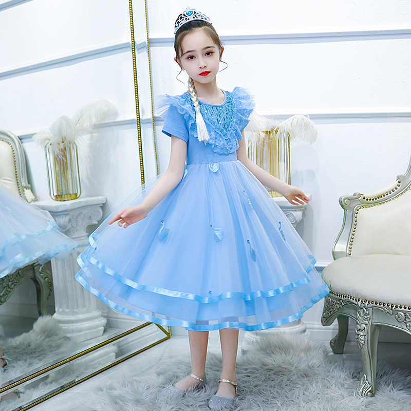 2026公主裙夏装新款小女孩的裙子漂亮儿童冰雪奇缘艾莎连衣裙