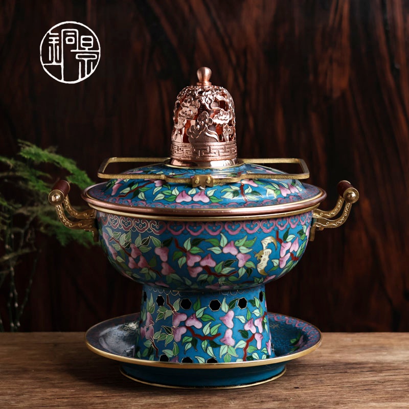 铜景老王｜仿宋寿桃｜新京玺｜非遗景泰蓝铜火锅