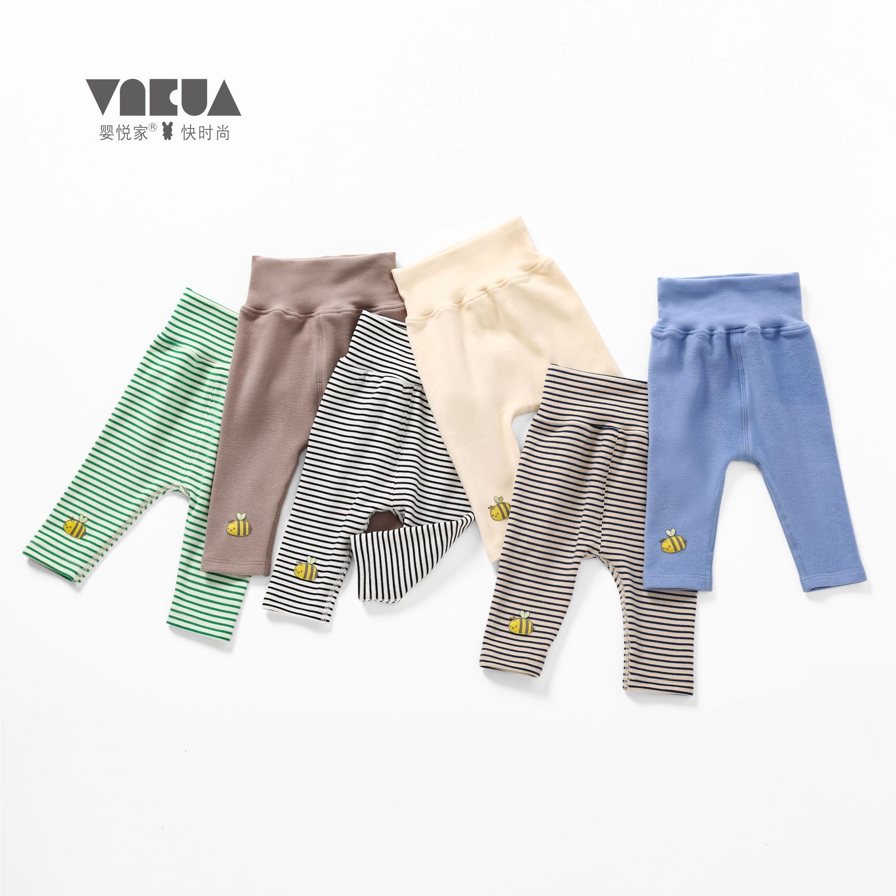 婴悦家春秋条纹素色高腰保暖护肚打底裤儿童外穿长裤95291+95292