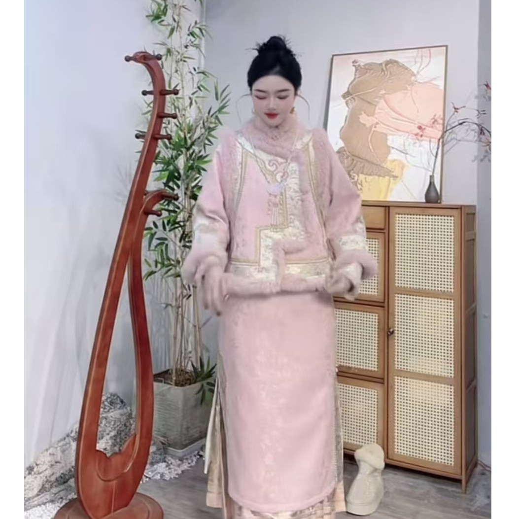 夏维莲2024冬季新款加绒中式长款中国风复古女装裙（2361+2362）