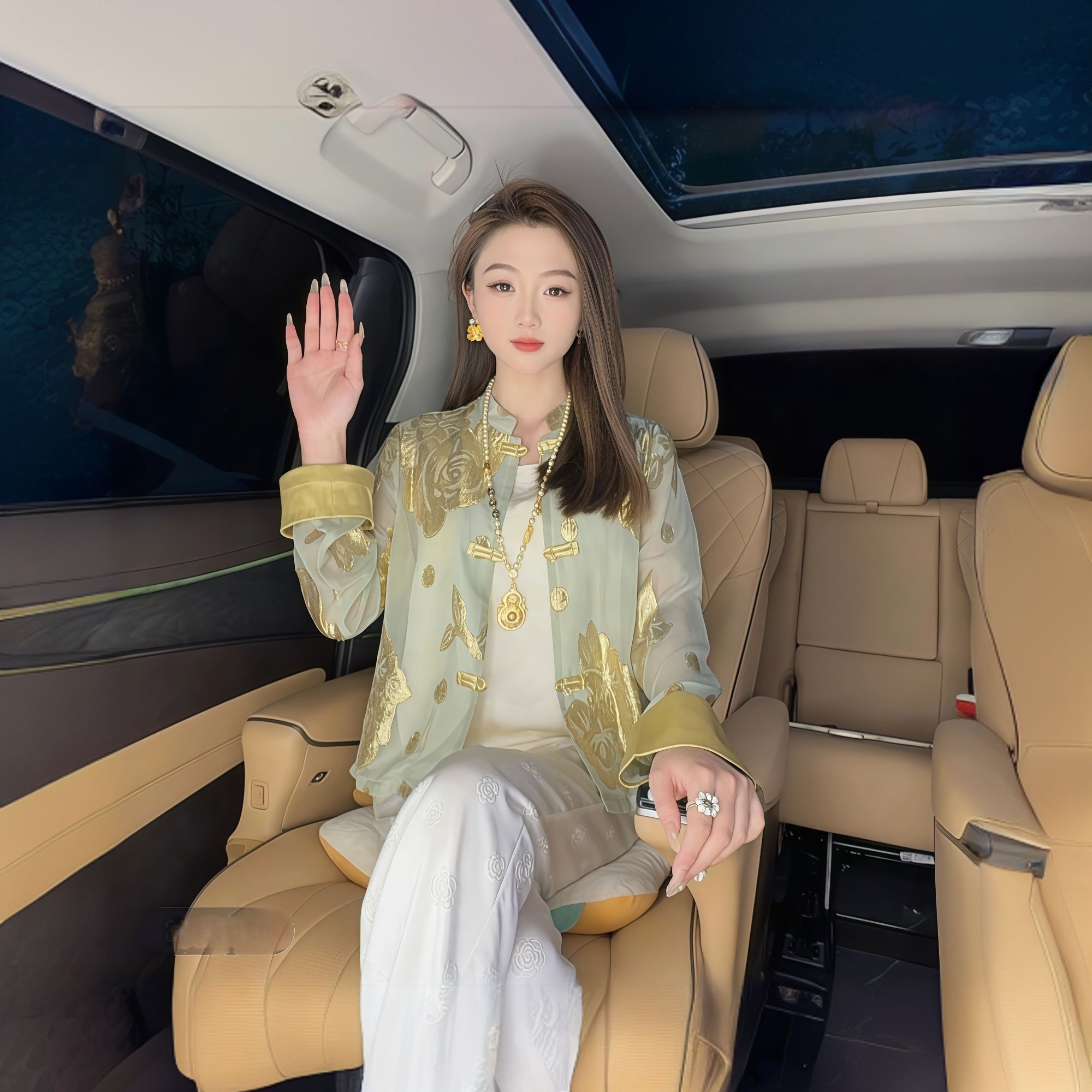 宽松短外套长袖圆领提花开衫薄款轻奢时尚常规款新中式  花