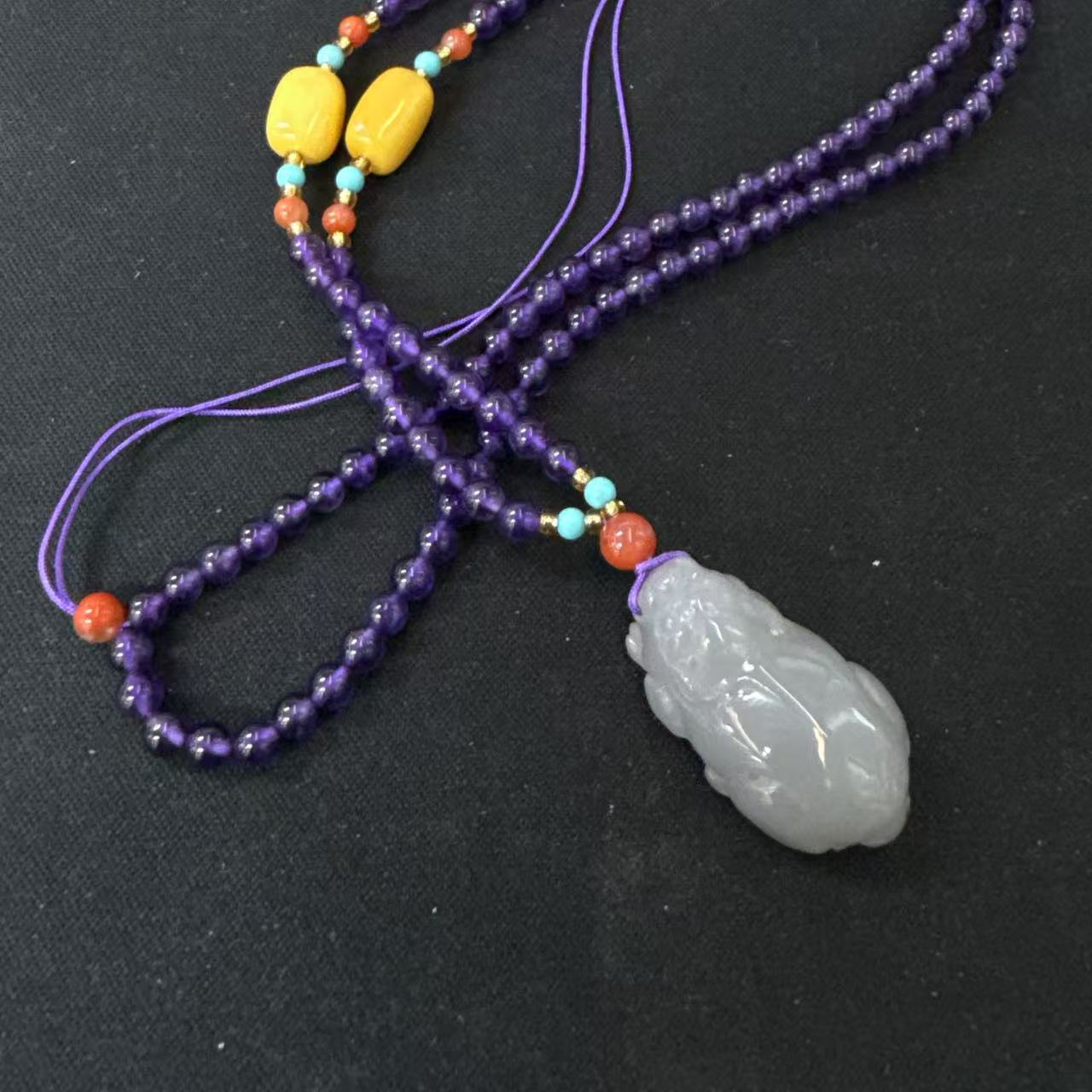 和田玉烟紫貔貅珠链*（多样性发一件）