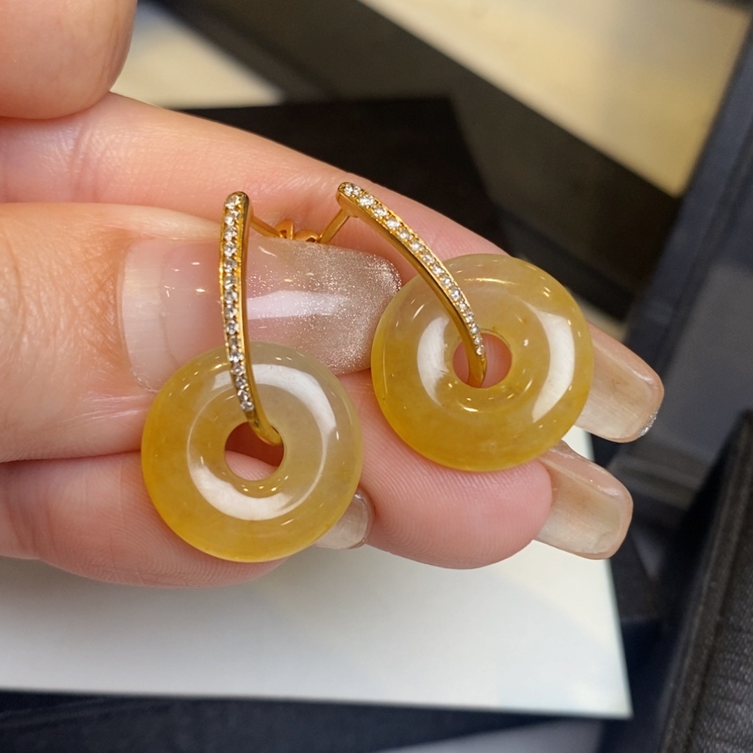 翡翠耳饰18K金镶嵌甜甜圈