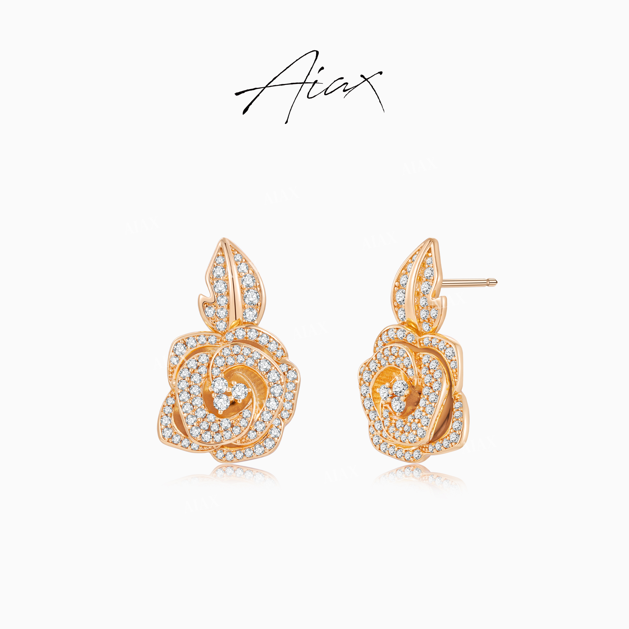 AIAX 镀K金925银针 气质时尚简约精致经典玫瑰花耳环TSL1496