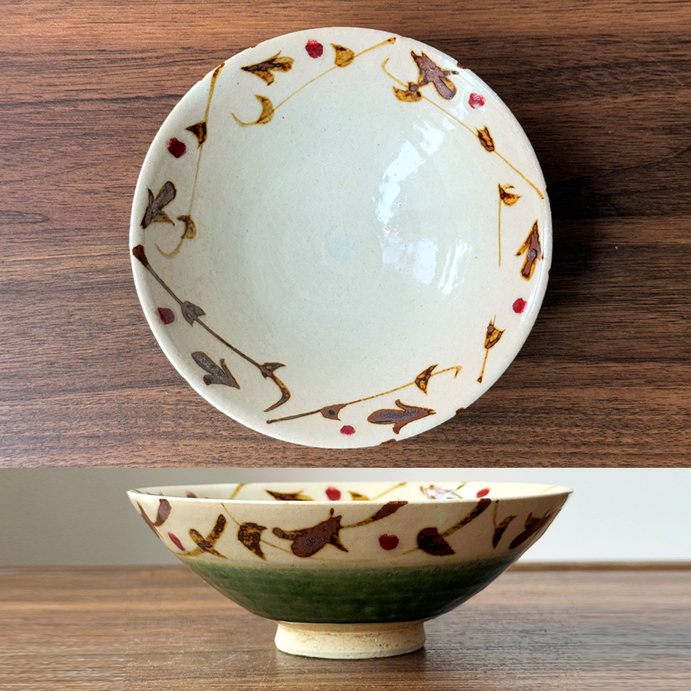 日本进口灶师窑平茶碗わい平茶碗手工陶瓷日式大碗釉下彩手绘粗陶