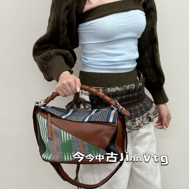 95新 LOEWE/罗意威 限定编织中号puzzle单肩斜挎包117644中古