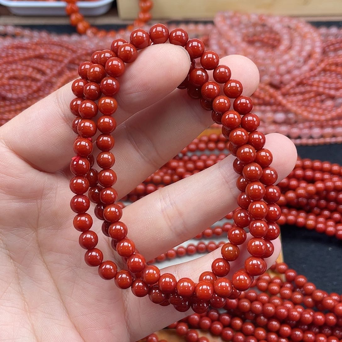 未镶嵌手链玛瑙/玉髓1号瓦西牛血红卡6圆珠108