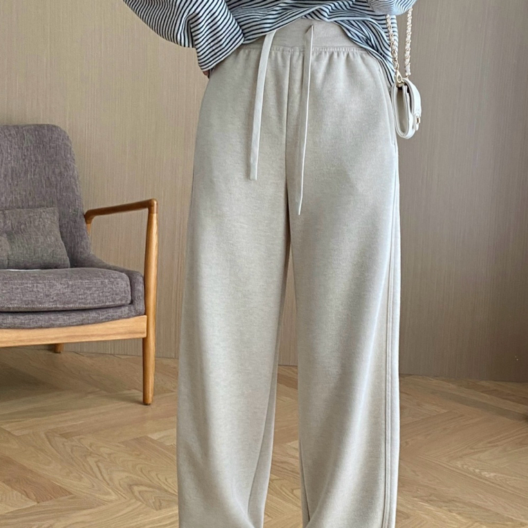 秋冬新款女款米白弯刀阔腿裤宽松百搭显瘦加绒加厚休闲裤.特.