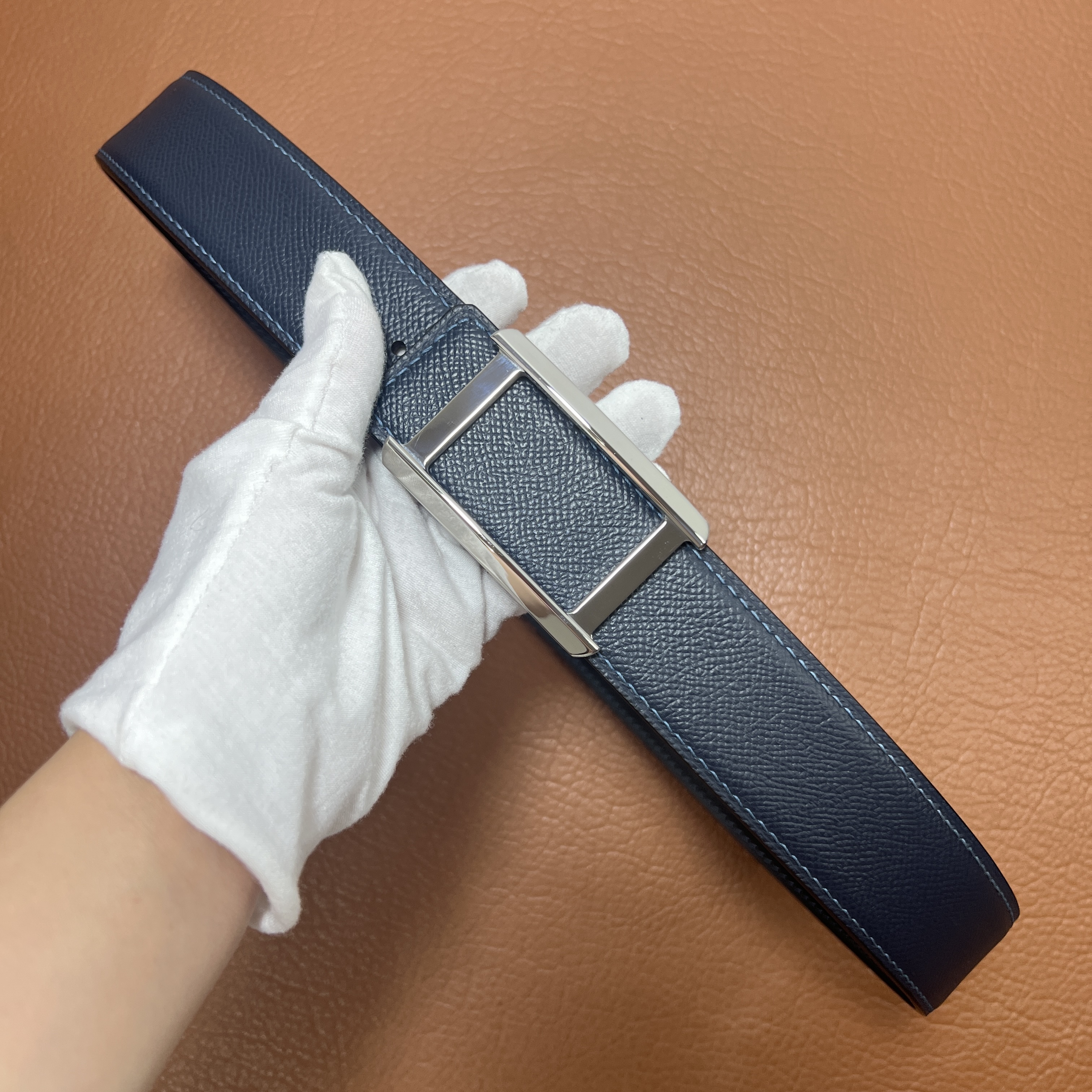 法产EP掌纹H家原版皮背面BOX皮+精品扣+手缝蜡线百搭男款时尚腰带