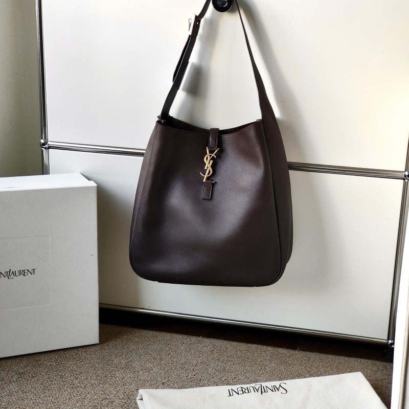 99新 YSL/圣罗兰 Azul - 酒红牛皮hobo大号单肩包53750