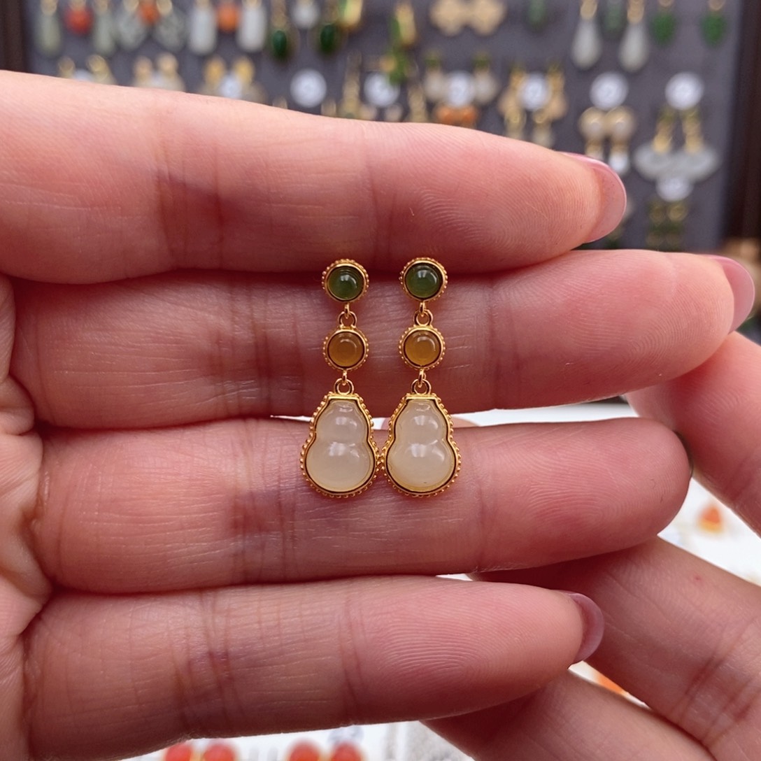 银S925镶嵌和田玉耳饰