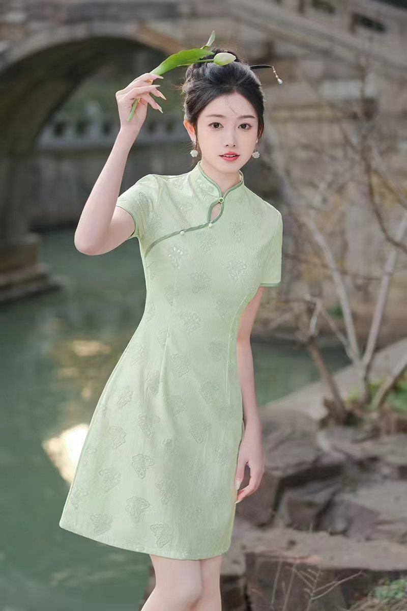 （818）夏款 国风 短款改良旗袍 单层 长度约95cm苏州旗袍
