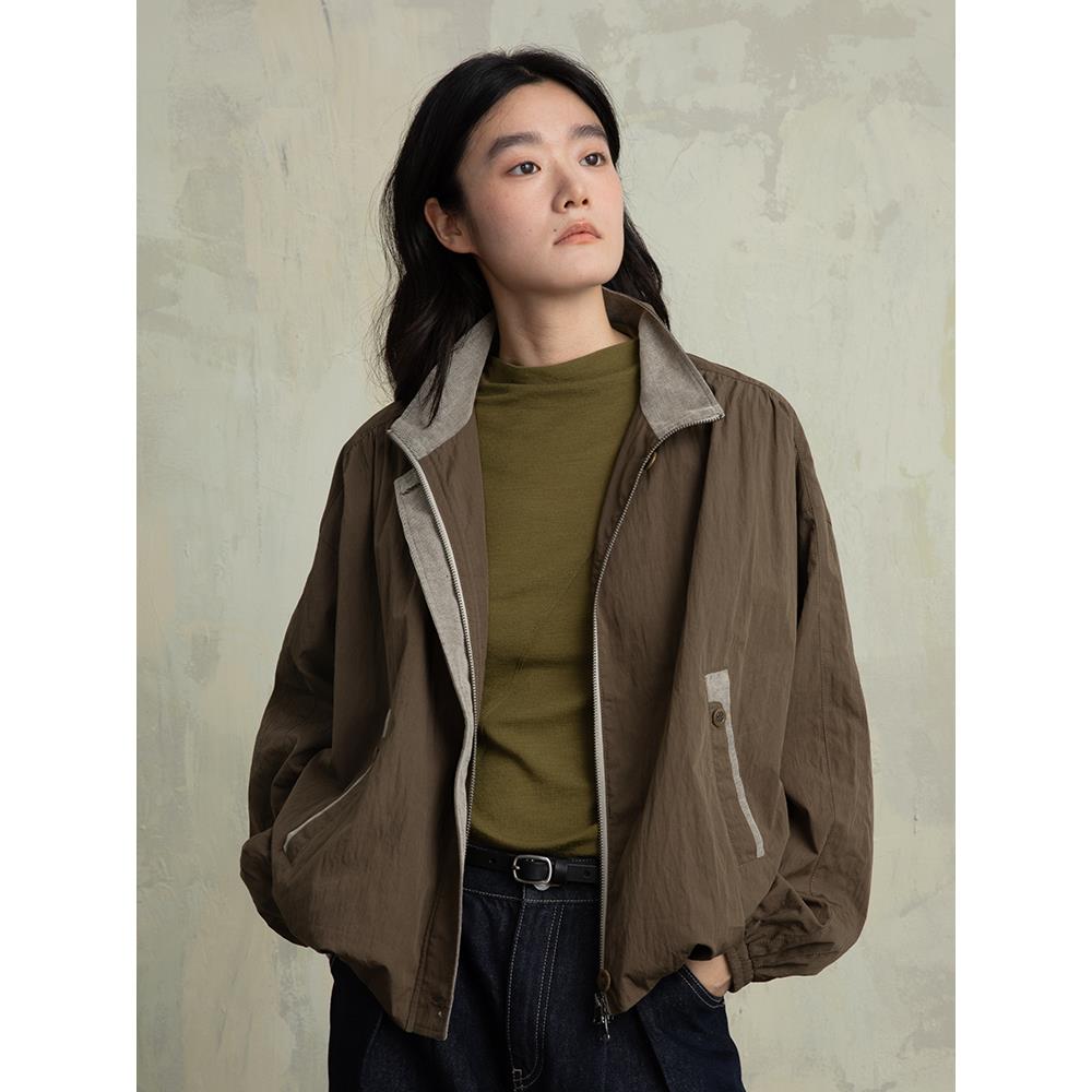 ziilam枝蓝宽松立领夹克外套女款春秋美式绿色慵懒松弛感开春外套
