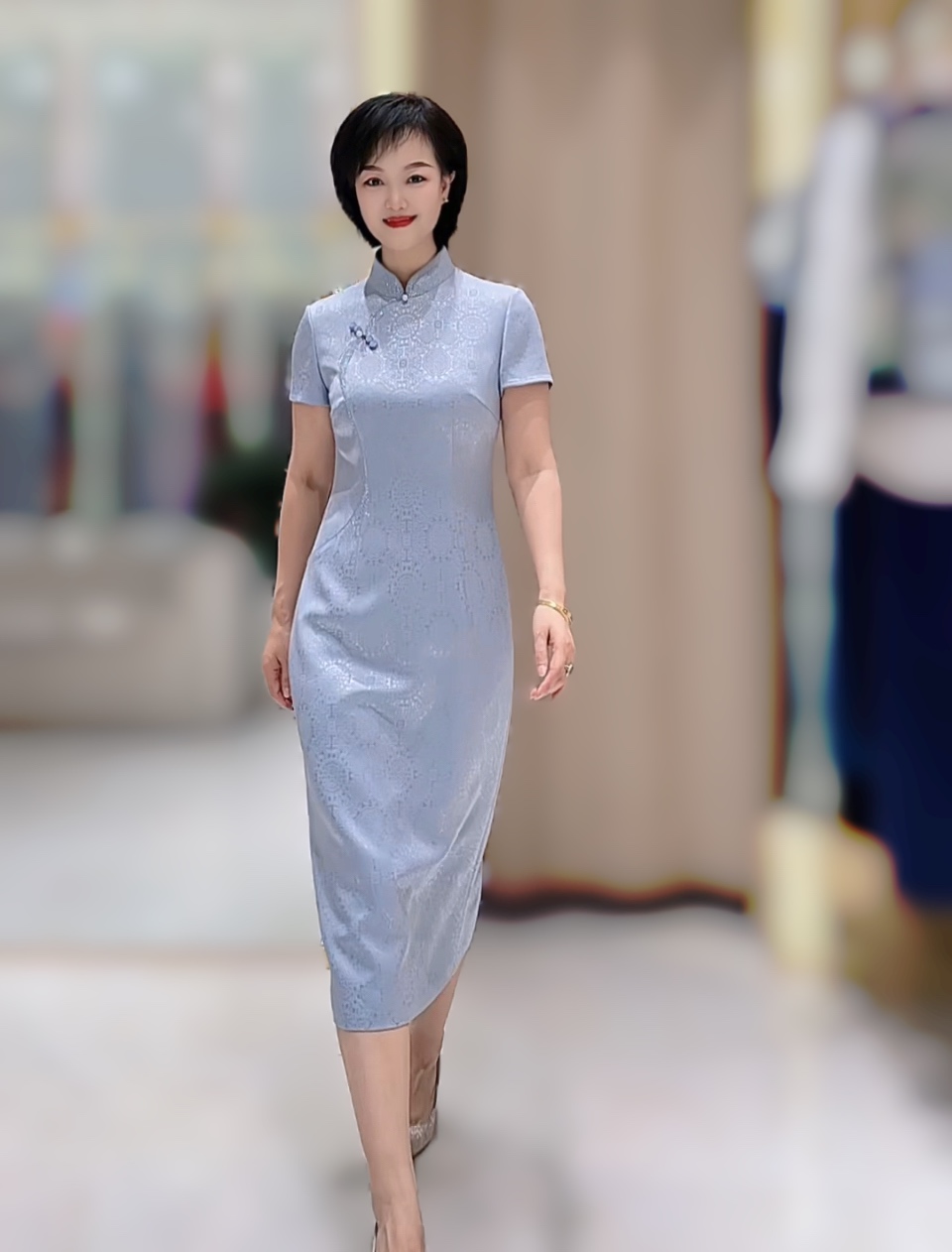 170296朱紫褕浅兰香槟金喜婆婆喜妈妈婚宴旗袍礼服敬酒服日常旗袍