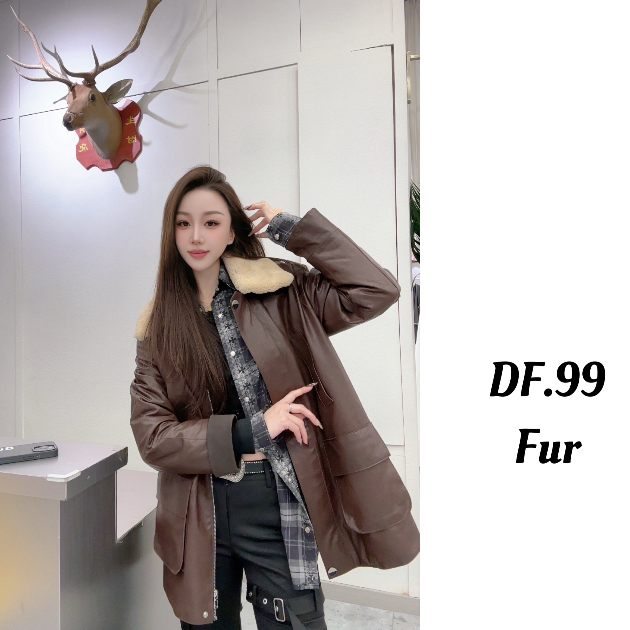 静静.DF99｜25新款绵羊皮皮羽绒鹅绒全植鞣皮女士外套-24089-B