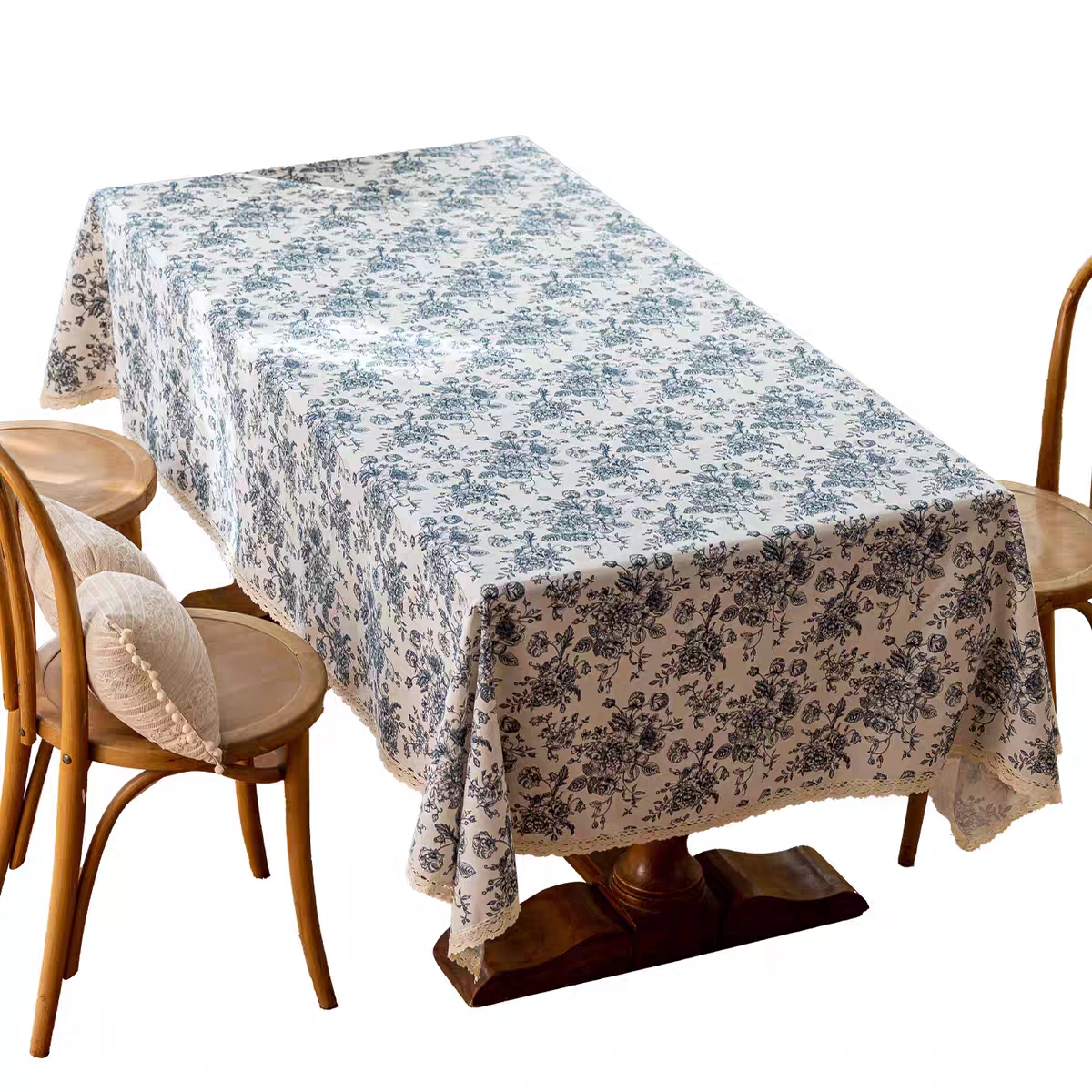 1101款青花瓷 160*220cm 棉麻质感法式复古兰花长方形餐桌茶几布