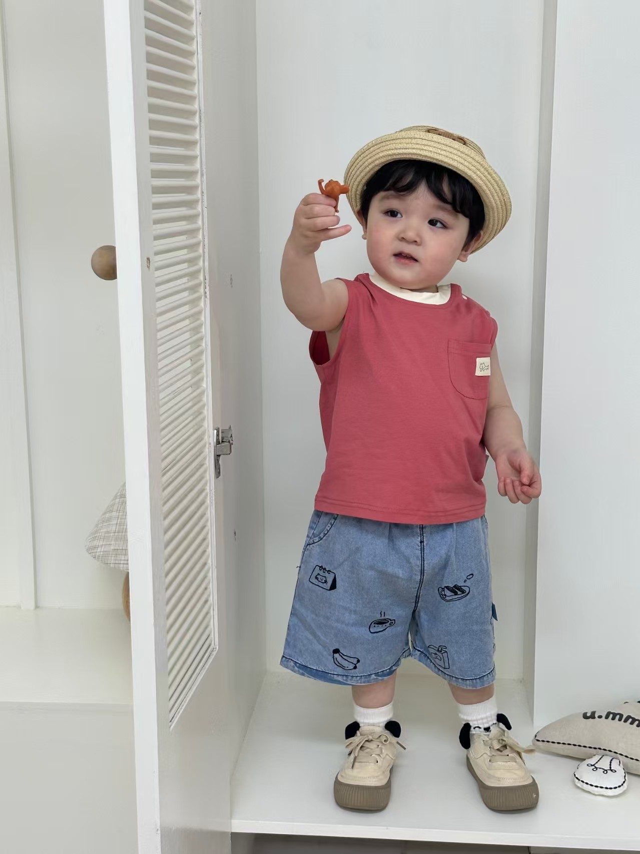 夏季休闲风极简风男薄款纯色套装无袖小童上衣童装