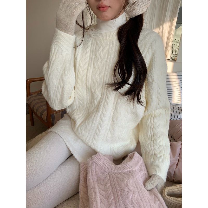 奶油麻花 温柔圆领麻花针织毛衣冬季百搭内搭打底上衣