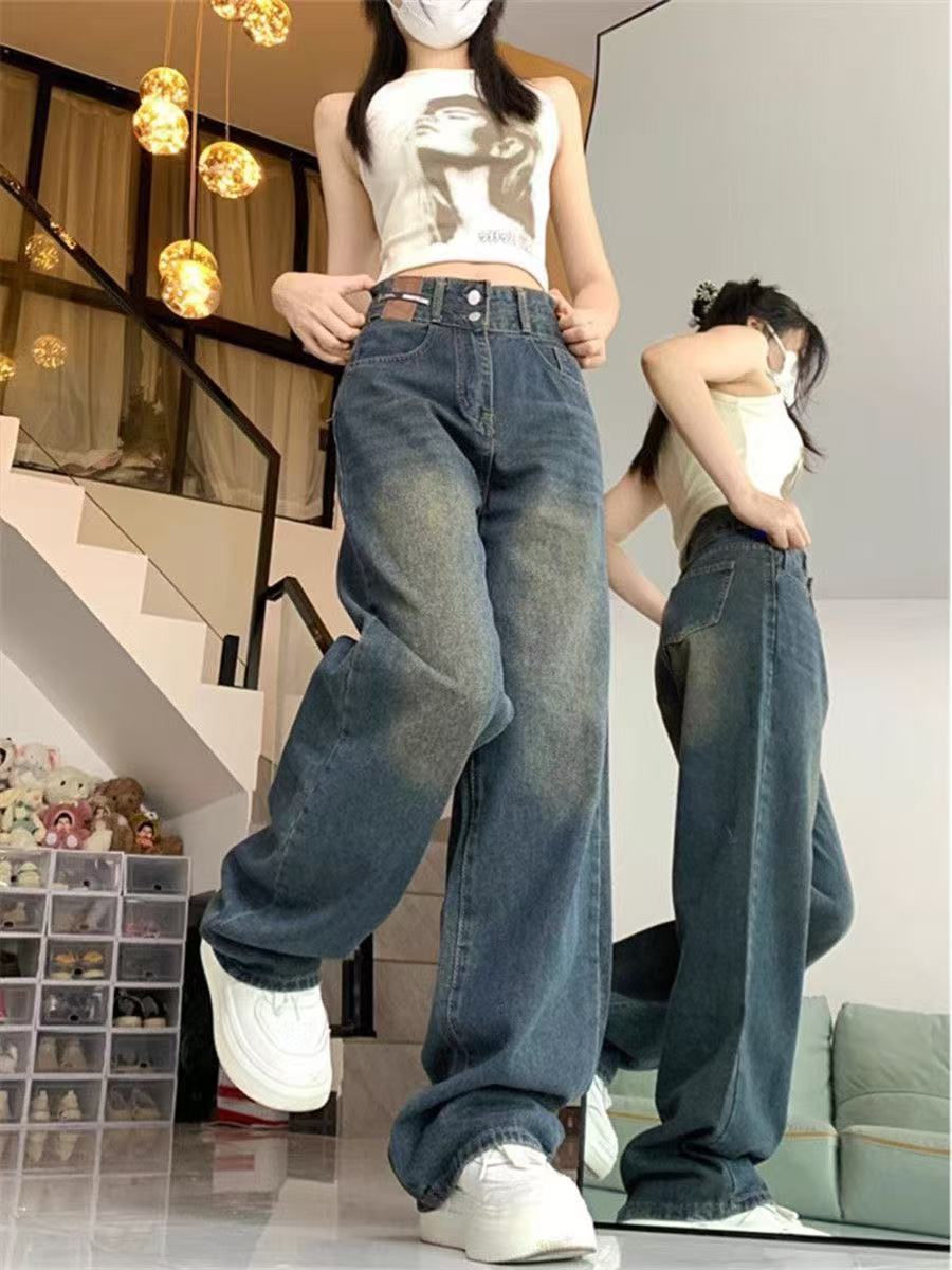 雪碧{默认微瑕}四季款高腰显瘦百搭直筒喇叭阔腿烟管弹力牛仔裤女