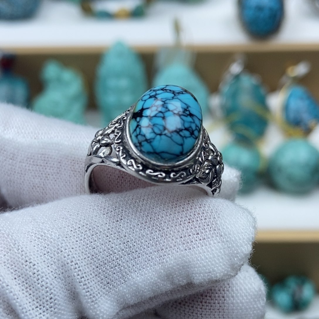 绿松石银S925镶嵌戒指