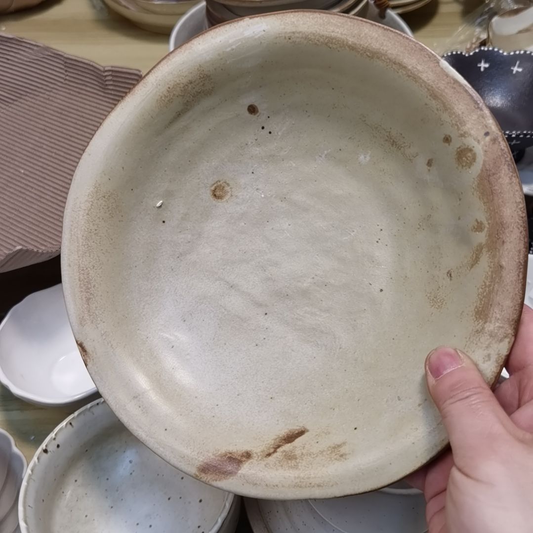 瓷片微瑕粗陶九寸草帽深盘两个一组