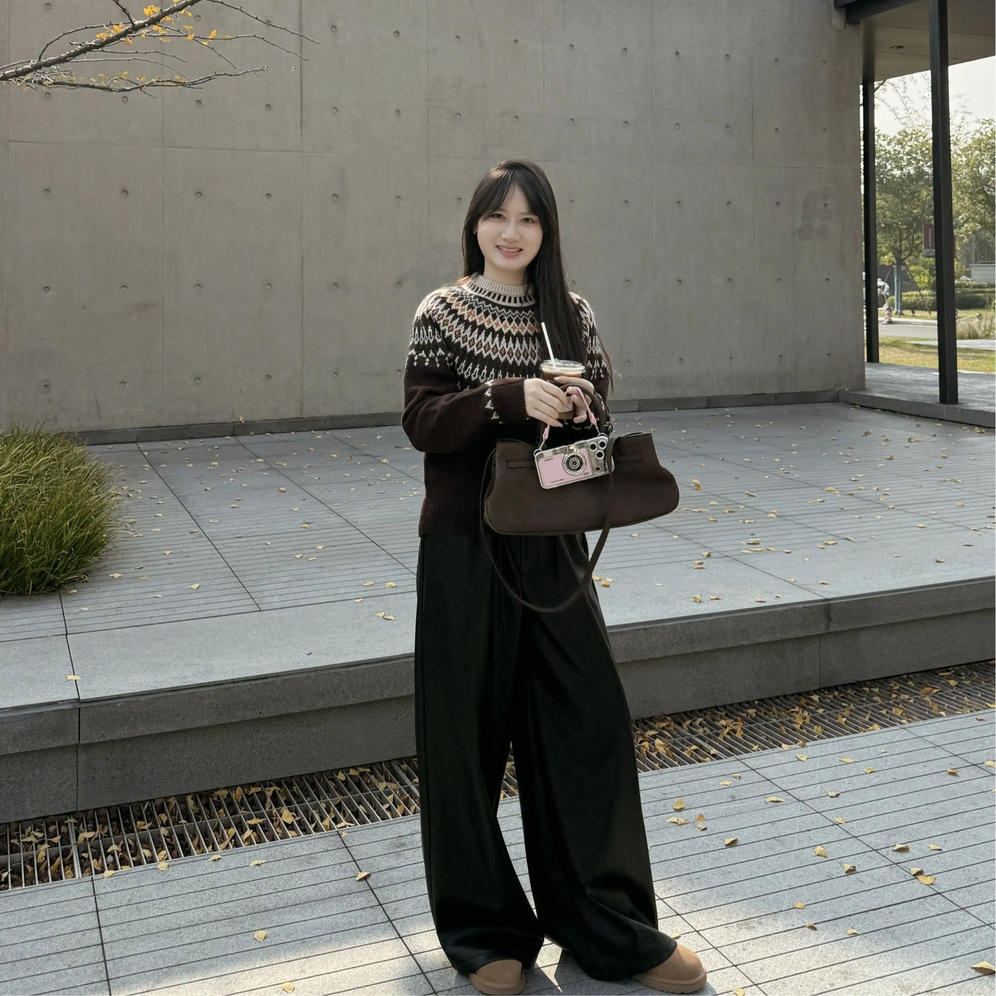 Aetheron 黑色PU皮磨毛休闲裤加厚宽松直筒阔腿裤拖地裤25秋冬