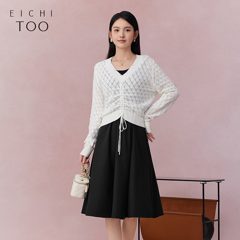 【新东方】爱居兔春经典黑白撞色休闲时尚两件式连衣裙EQLFJ1P015A