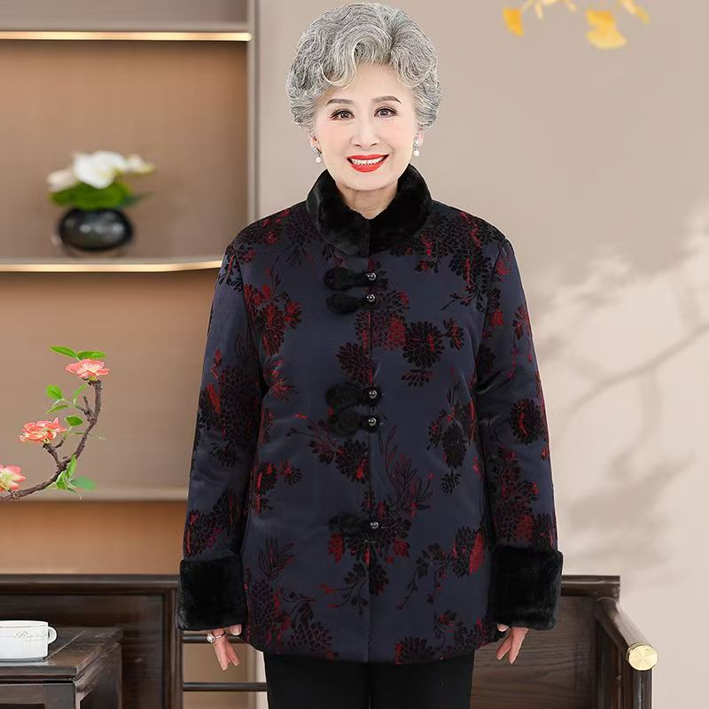 12056-奶奶高档冬装加绒加厚保暖棉服老年人棉衣外套【六楼】
