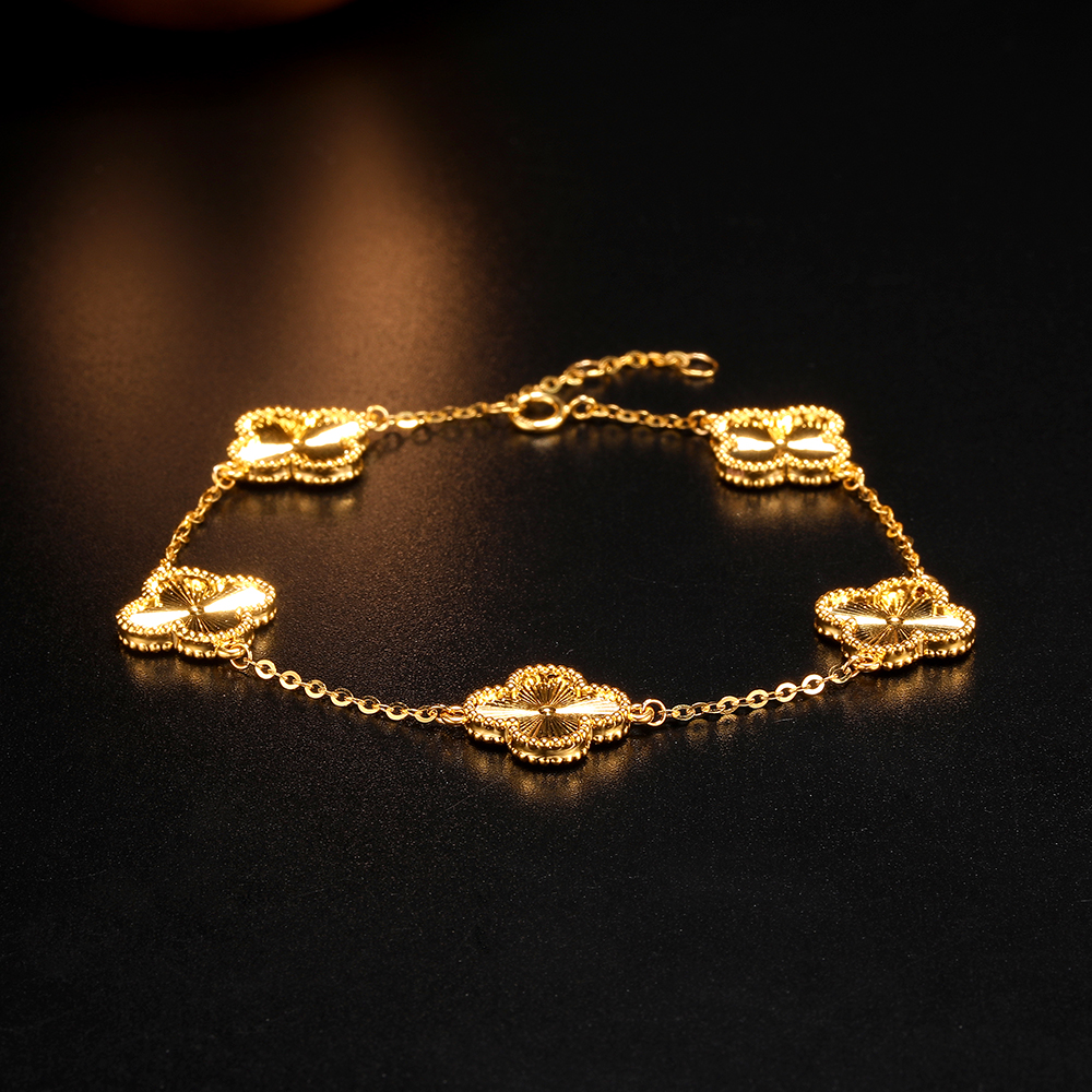 【柴柴专属】18K金镭射闪面四叶手链时尚轻奢简约气质百