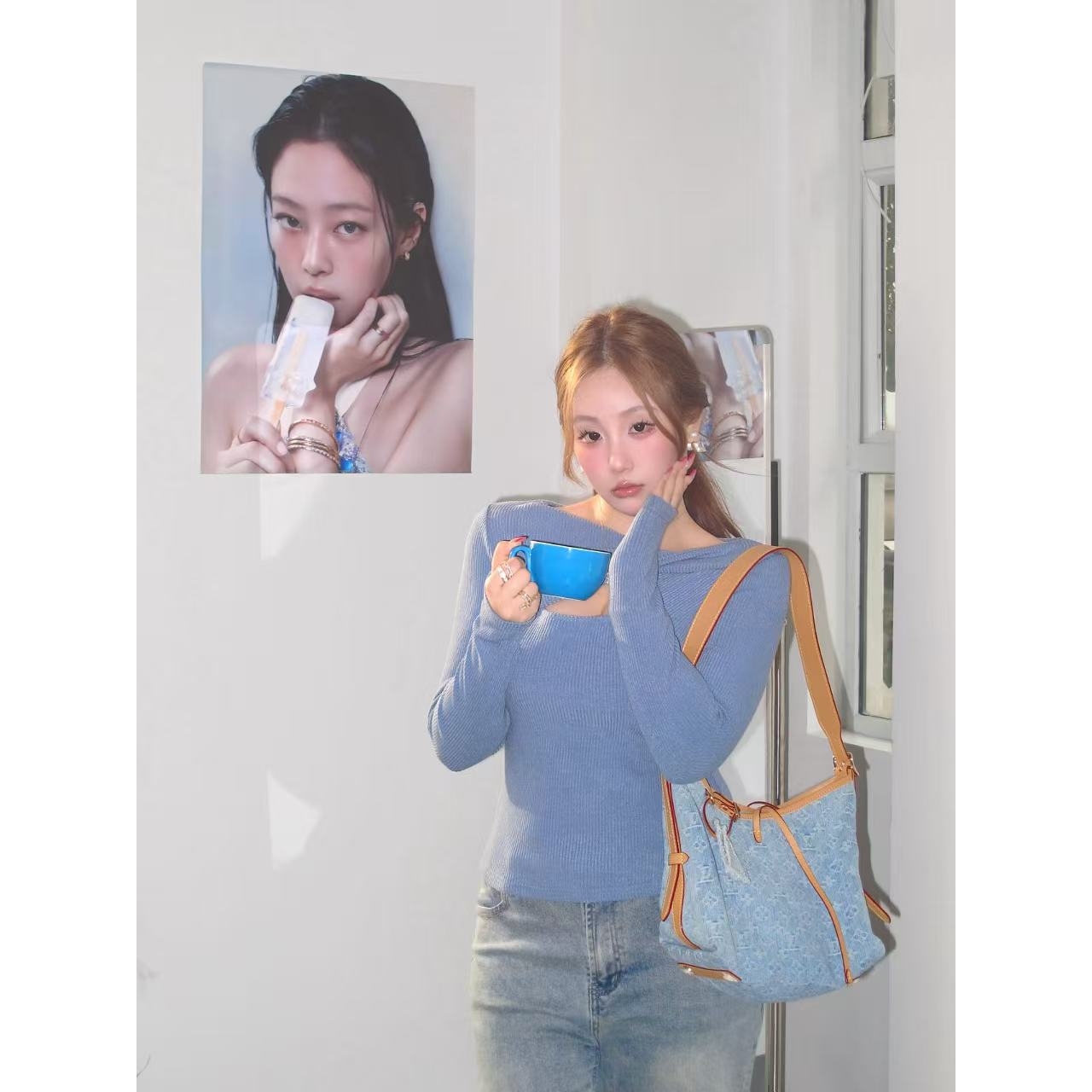 【甜酒芭莉】丝丝日记纽结交叉镂空长袖女秋冬修身针织打底内搭上衣