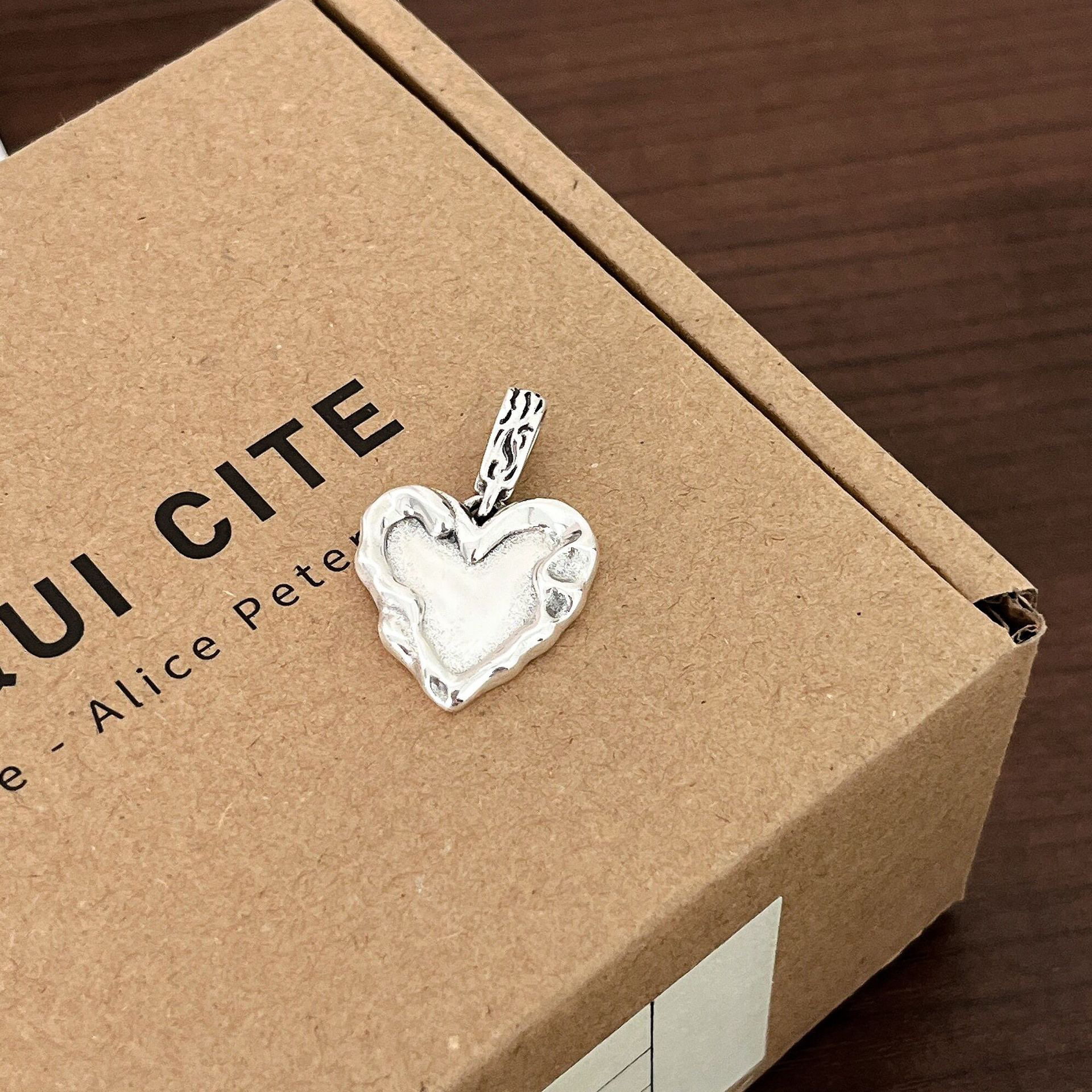 吊坠925银 s925银「肌理爱心」吊坠重工ins心形百搭高级轻奢单吊坠