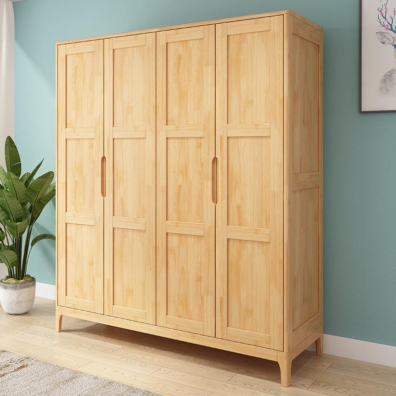 北欧实木衣柜简易组合大衣橱卧室储物柜子小户型家用挂衣柜原木风