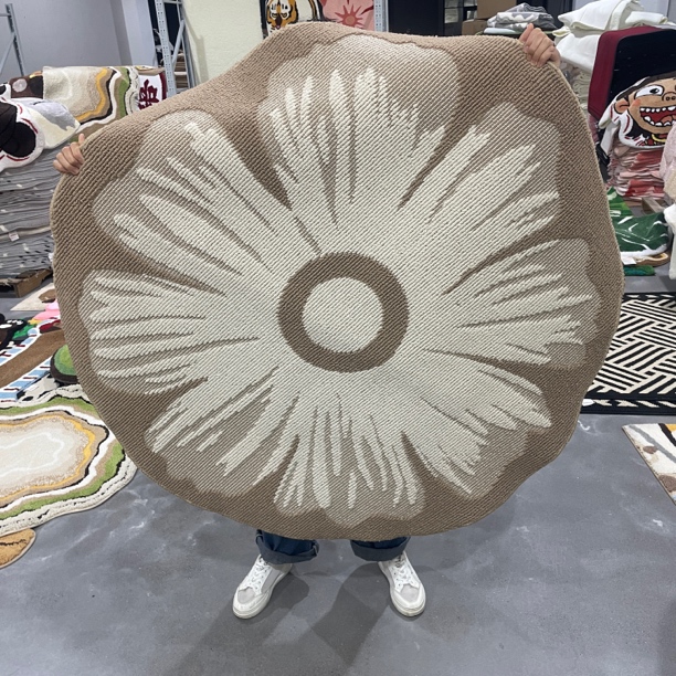 法式轻奢芙蓉花圆形卡其色地毯家用卧室防滑床边沙发茶几地垫