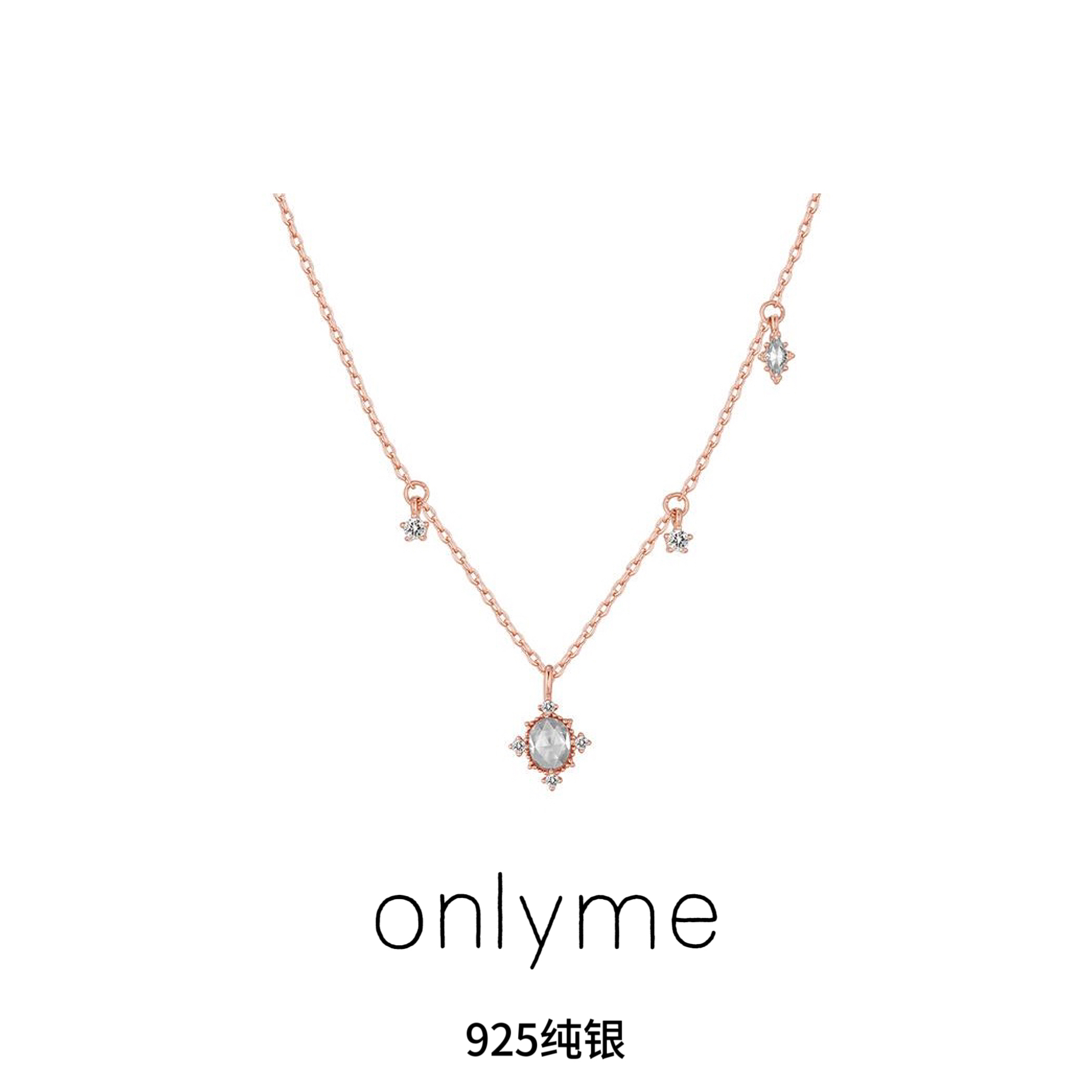 坠链均925银合成锆石 韩版原创设计镶锆石闪耀项链精致耳钉锁骨链