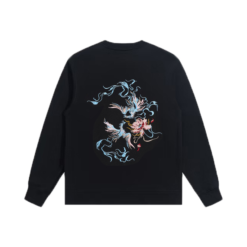 【花】莲花双凤刺绣百搭长袖经典潮圆领卫衣 223