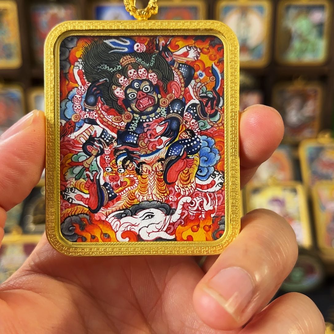 吊坠青海热贡手绘大黑天