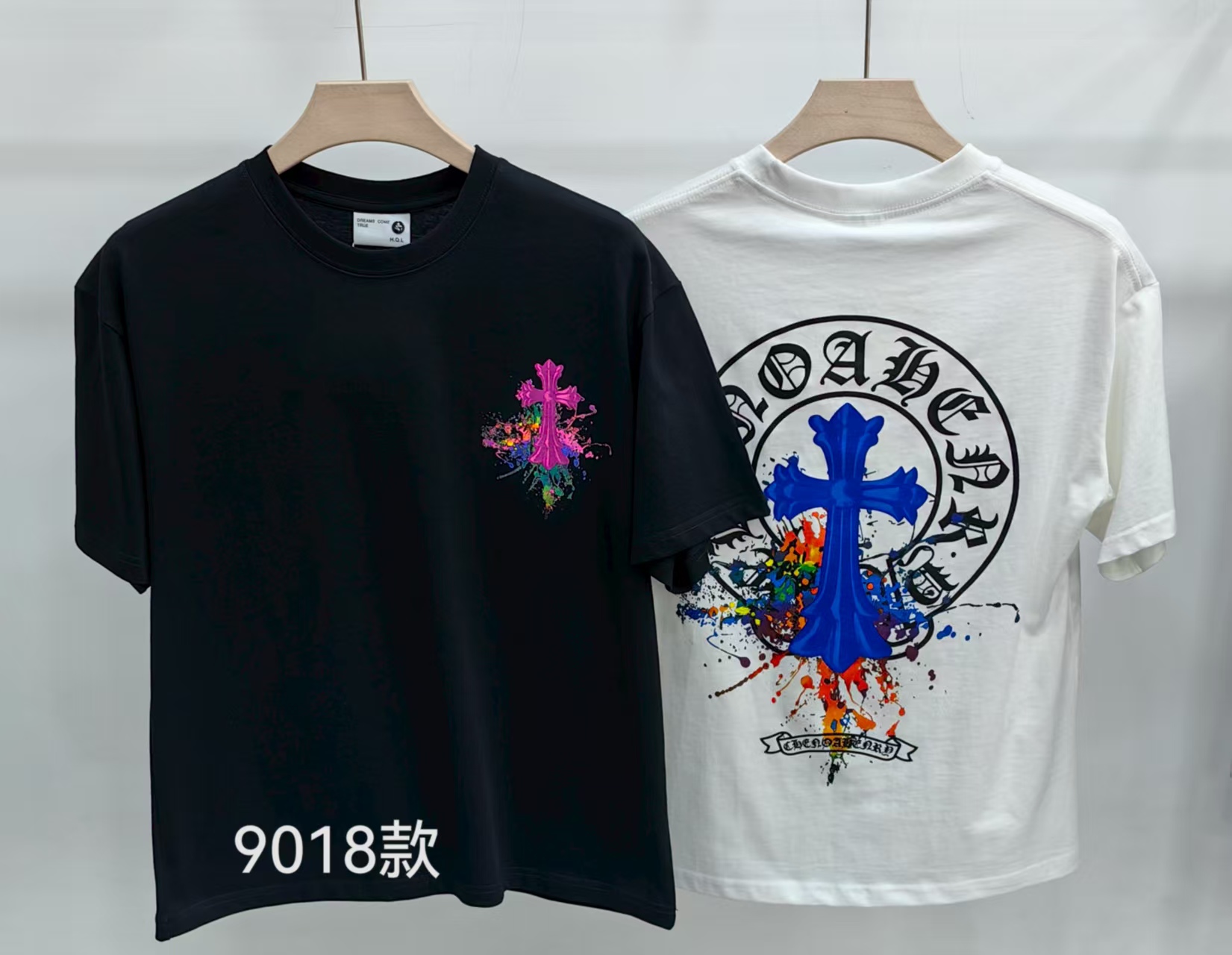 9018全棉宽松情侣潮牌T恤-早秋款245克纯棉时尚春夏潮流印花圆领