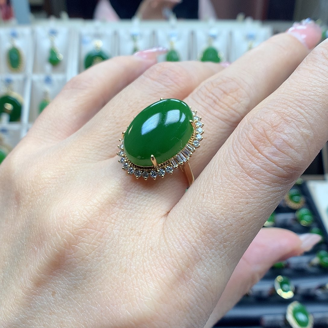 和田玉戒指18K金镶嵌1318