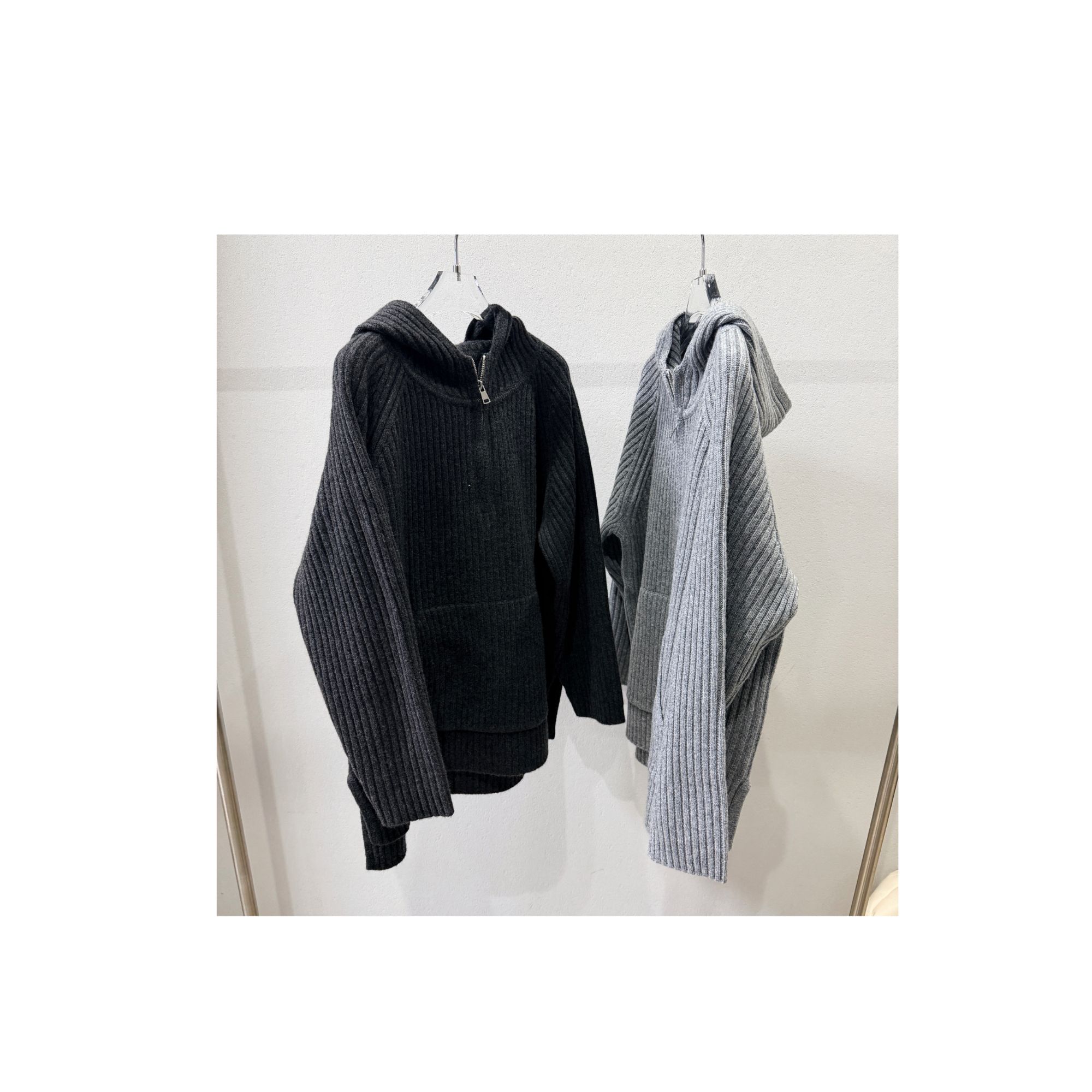 全毛坑条半拉链宽松 套衫 