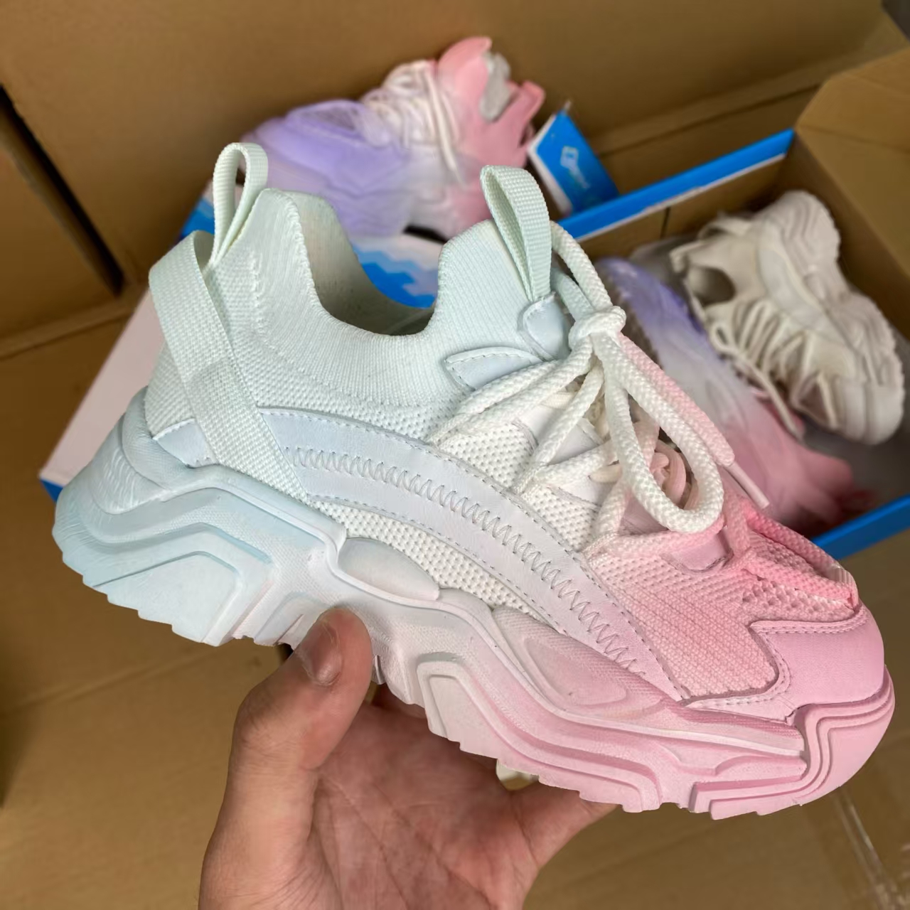 【26-37码】渐变老爹鞋夏季网面透气休闲鞋学生韩版跑步运动鞋2028