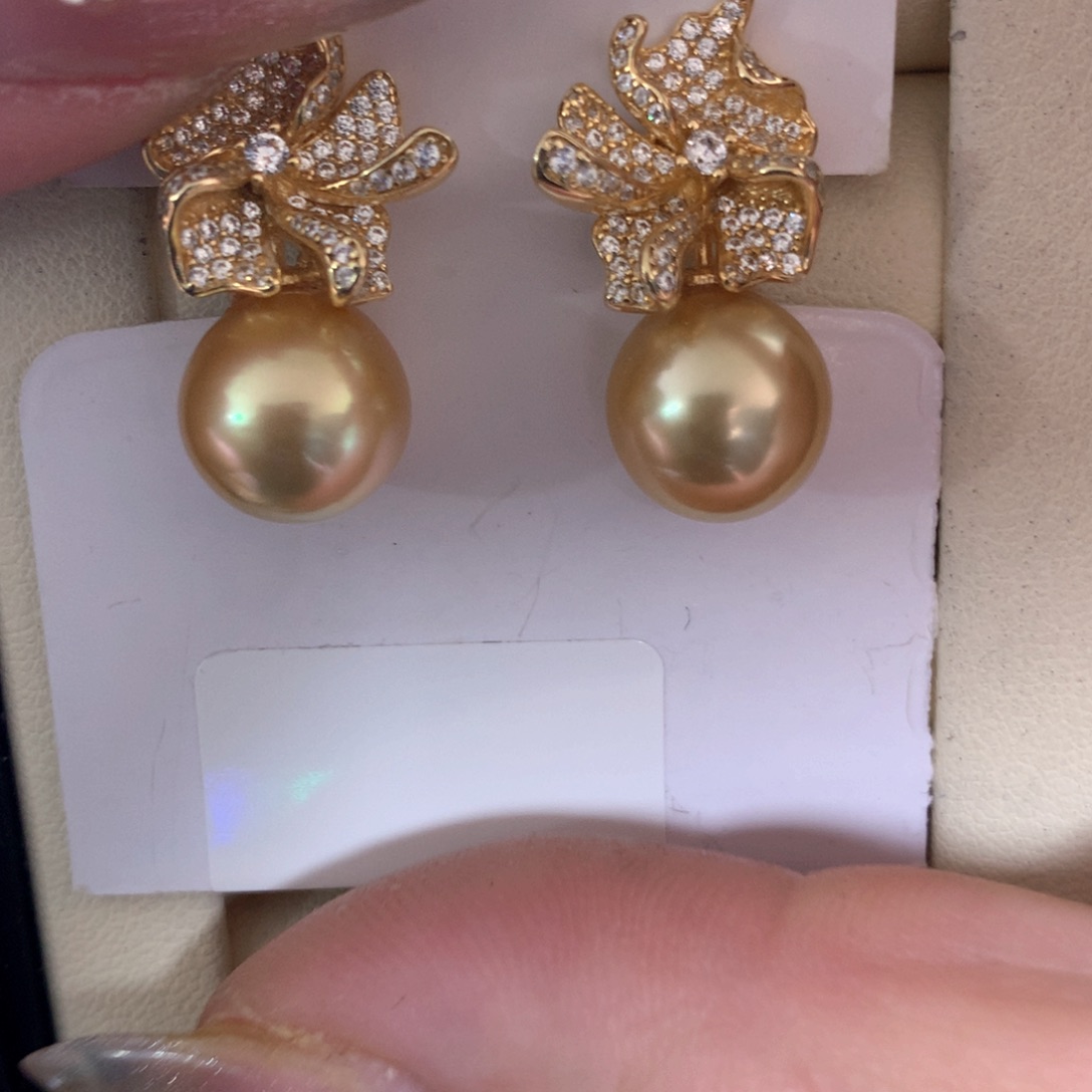 海水珍珠耳饰银S925镶嵌