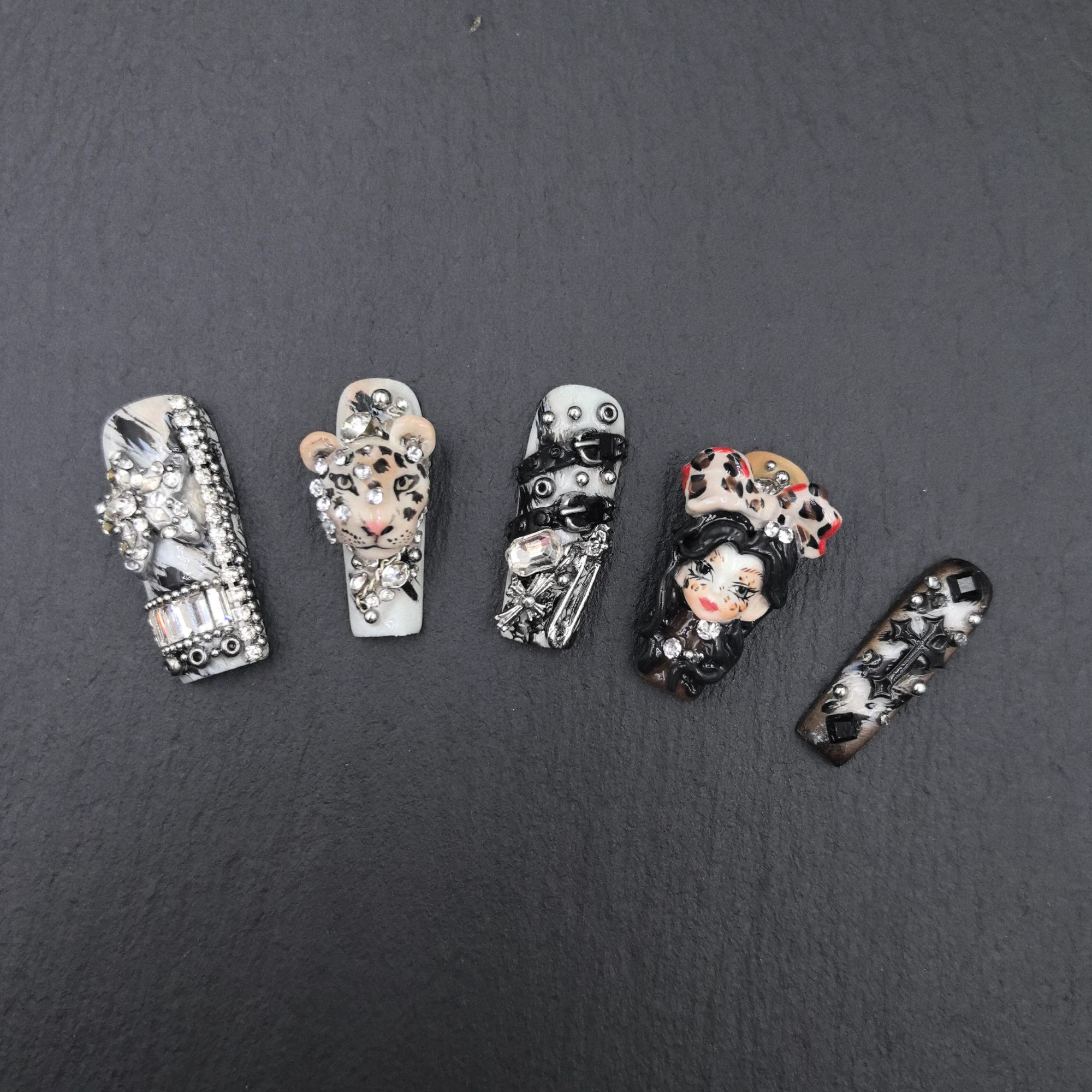 安夏 兽纹黑钻 10片 纯手工重工设计娃娃款穿戴甲