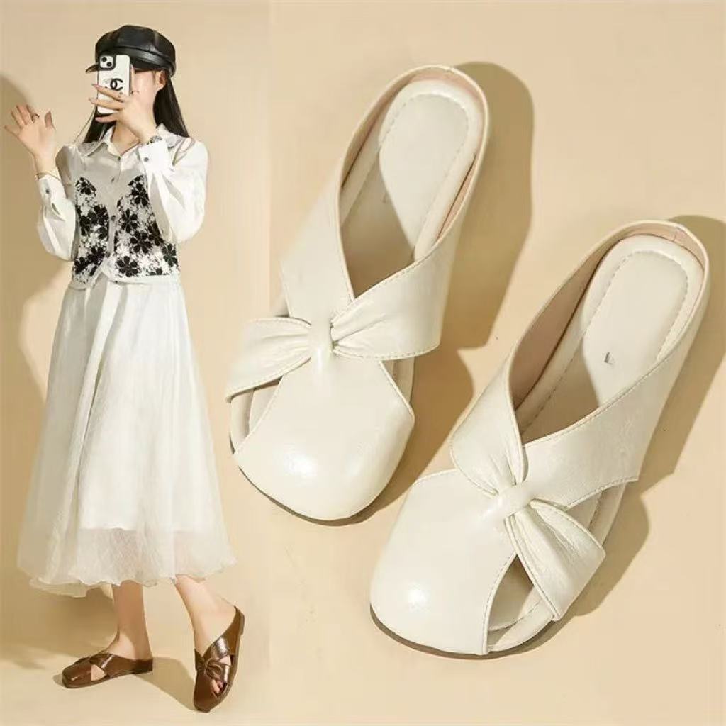 包头平跟平底浅口日常纯色包头拖玛丽珍欧若智性风y