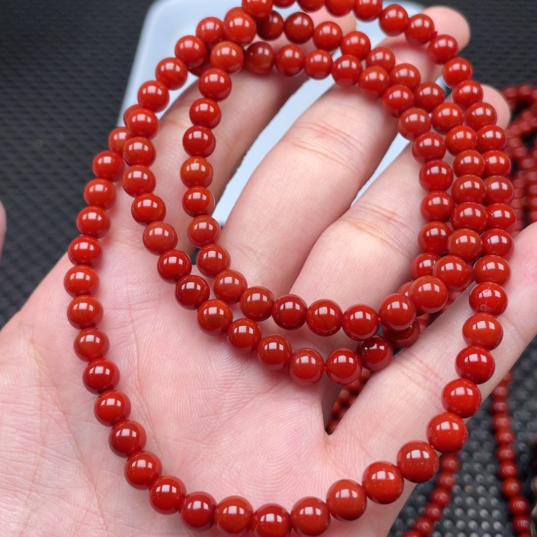 南红玛瑙6mm柿子红圆珠108颗长链未镶嵌