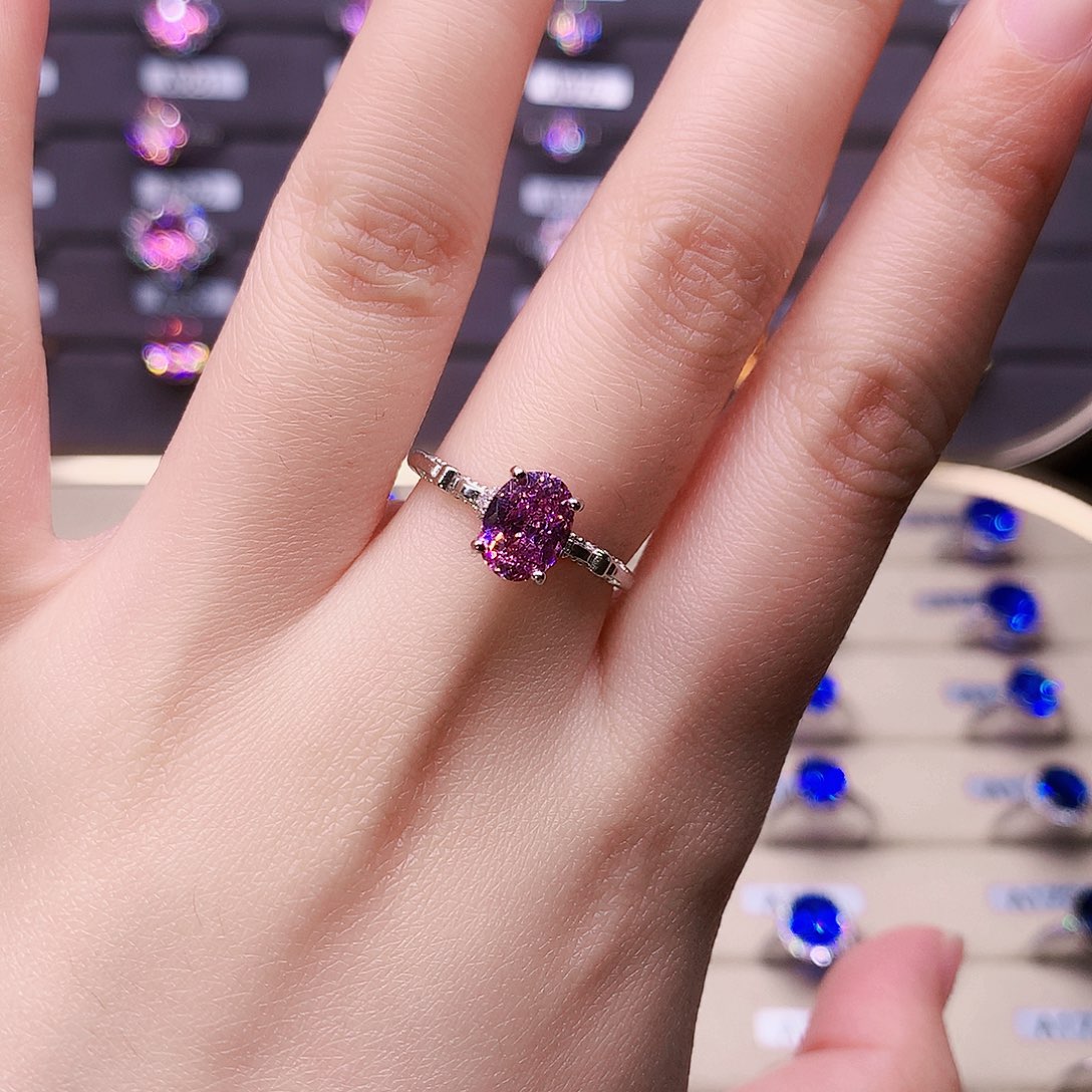 欢***好银S925镶嵌碧玺戒指粉色