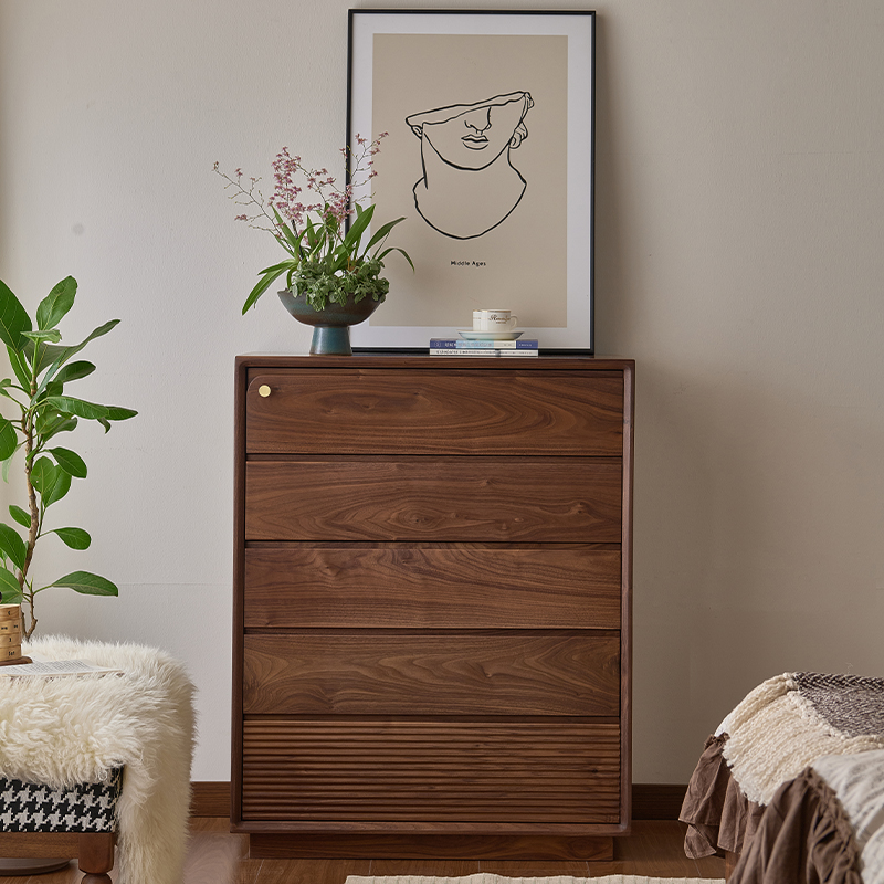 北美黑胡桃木五斗柜简约简约北欧抽屉式