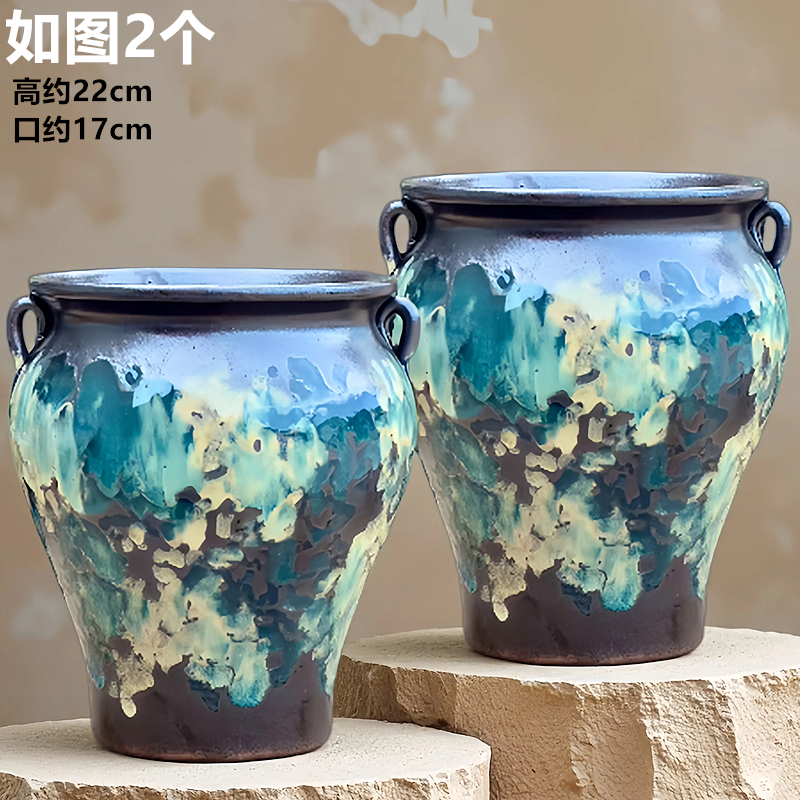 复古侘寂风大口径粗陶透气花盆适合多肉老桩三角梅等家用